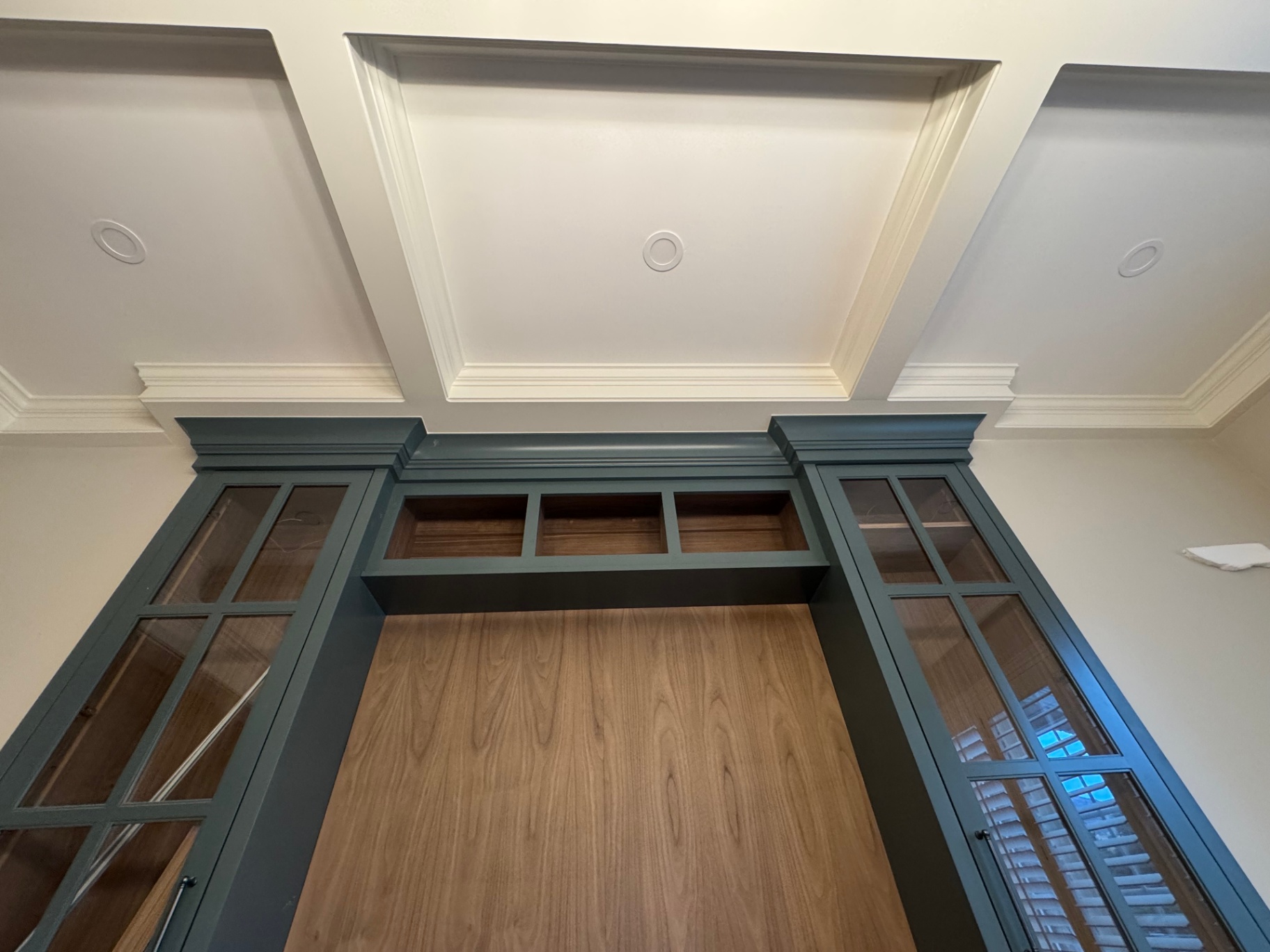 Coffered Ceiling Over Built-Ins